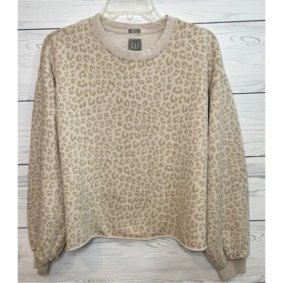 GAP leopard print oversized crop sweatshirt, size small - Picture 2 of 11
